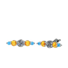 Minimal Atzi Küpe - Pırlanta, sitrin ve akuamarin 18 ayar beyaz altın küpe (0.32 karat) #1mpc6sv