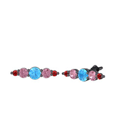 Minimal Atzi Küpe - Akuamarin, pembe kuvars ve garnet 925 ayar siyah rodyum kaplama gümüş küpe #1mpd1bl