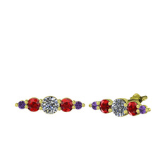 Swarovski, garnet ve ametist 14 ayar altın küpe