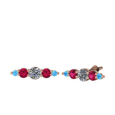Minimal Atzi Küpe - Pırlanta, rodolit garnet ve akuamarin 8 ayar rose altın küpe (0.32 karat) #1mxya5c