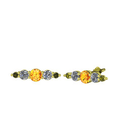 Sitrin, pırlanta ve peridot 14 ayar altın küpe (0.12 karat)