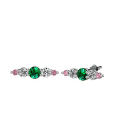 Minimal Atzi Küpe - Yeşil kuvars, swarovski ve pembe kuvars 8 ayar beyaz altın küpe #1nfnbrn