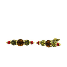 Dumanlı kuvars, peridot ve garnet 14 ayar altın küpe
