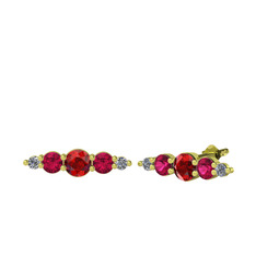 Garnet, rodolit garnet ve pırlanta 925 ayar altın kaplama gümüş küpe (0.03 karat)