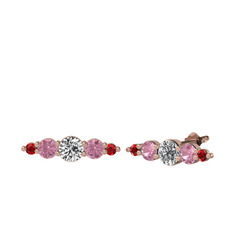 Minimal Atzi Küpe - Beyaz zirkon, pembe kuvars ve garnet 14 ayar rose altın küpe #1of7klo