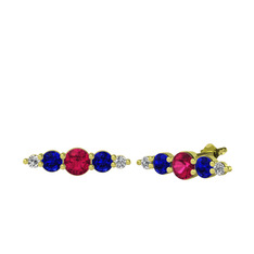 Rodolit garnet, lab safir ve beyaz zirkon 14 ayar altın küpe