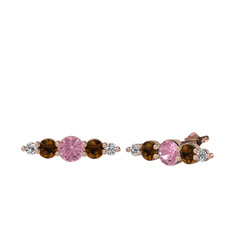 Pembe kuvars, dumanlı kuvars ve swarovski 14 ayar rose altın küpe