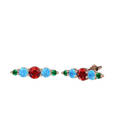 Minimal Atzi Küpe - Garnet, akuamarin ve yeşil kuvars 18 ayar rose altın küpe #1opbizg