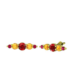 Minimal Atzi Küpe - Garnet, sitrin ve rodolit garnet 8 ayar altın küpe #1oup8s3