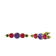 Ametist, rodolit garnet ve peridot 18 ayar altın küpe