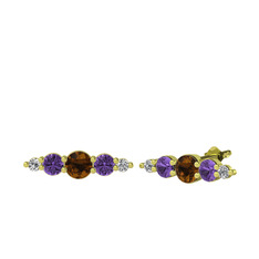 Minimal Atzi Küpe - Dumanlı kuvars, ametist ve swarovski 8 ayar altın küpe #1p0acxo