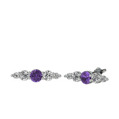 Minimal Atzi Küpe - Ametist, swarovski ve beyaz zirkon 14 ayar beyaz altın küpe #1p16c77