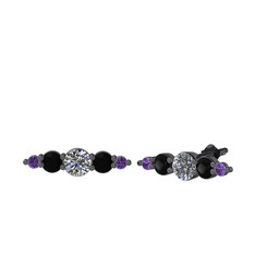 Minimal Atzi Küpe - Swarovski, siyah zirkon ve ametist 925 ayar siyah rodyum kaplama gümüş küpe #1p3tk5q