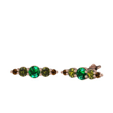 Minimal Atzi Küpe - Yeşil kuvars, peridot ve dumanlı kuvars 8 ayar rose altın küpe #1p840ys