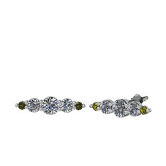 Minimal Atzi Küpe - Swarovski, pırlanta ve peridot 8 ayar beyaz altın küpe (0.12 karat) #1pa3u2s