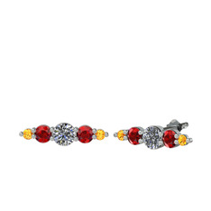 Minimal Atzi Küpe - Swarovski, garnet ve sitrin 14 ayar beyaz altın küpe #1pota7a