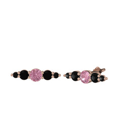 Minimal Atzi Küpe - Pembe kuvars ve siyah zirkon 18 ayar rose altın küpe #1py8xqn