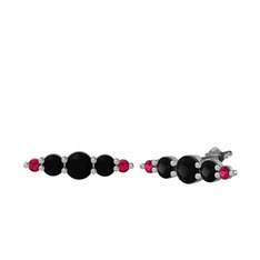 Siyah zirkon ve rodolit garnet 14 ayar beyaz altın küpe