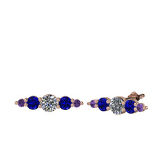 Minimal Atzi Küpe - Swarovski, lab safir ve ametist 925 ayar rose altın kaplama gümüş küpe #1q73tj3