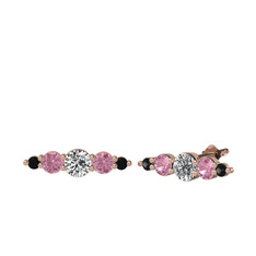Minimal Atzi Küpe - Beyaz zirkon, pembe kuvars ve siyah zirkon 925 ayar rose altın kaplama gümüş küpe #1q79man