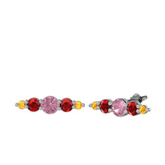 Pembe kuvars, garnet ve sitrin 8 ayar beyaz altın küpe