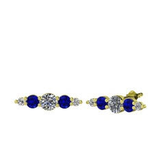 Minimal Atzi Küpe - Swarovski, lab safir ve beyaz zirkon 18 ayar altın küpe #1qi623