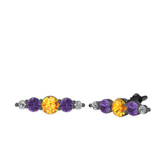 Minimal Atzi Küpe - Sitrin, ametist ve swarovski 925 ayar siyah rodyum kaplama gümüş küpe #1qtsv1i