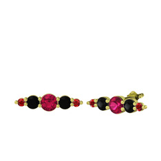 Minimal Atzi Küpe - Rodolit garnet, siyah zirkon ve garnet 14 ayar altın küpe #1r13x0t