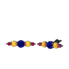 Minimal Atzi Küpe - Lab safir, sitrin ve rodolit garnet 925 ayar siyah rodyum kaplama gümüş küpe #1rah8kw