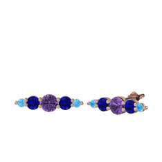 Minimal Atzi Küpe - Ametist, lab safir ve akuamarin 18 ayar rose altın küpe #1rg5g9w