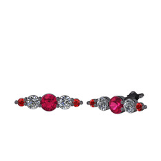 Minimal Atzi Küpe - Rodolit garnet, pırlanta ve garnet 925 ayar siyah rodyum kaplama gümüş küpe (0.12 karat) #1ribqan