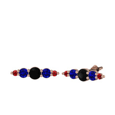 Siyah zirkon, lab safir ve garnet 925 ayar rose altın kaplama gümüş küpe
