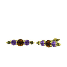 Minimal Atzi Küpe - Dumanlı kuvars, ametist ve peridot 8 ayar altın küpe #1rvdylz