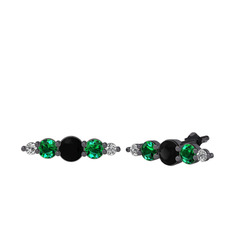 Minimal Atzi Küpe - Siyah zirkon, yeşil kuvars ve swarovski 925 ayar siyah rodyum kaplama gümüş küpe #1rx14ho