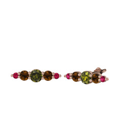 Minimal Atzi Küpe - Peridot, dumanlı kuvars ve rodolit garnet 925 ayar rose altın kaplama gümüş küpe #1s0x0ao