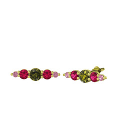 Peridot, rodolit garnet ve pembe kuvars 8 ayar altın küpe