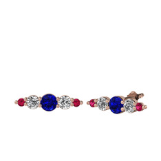 Minimal Atzi Küpe - Lab safir, beyaz zirkon ve rodolit garnet 18 ayar rose altın küpe #1sk8gcc