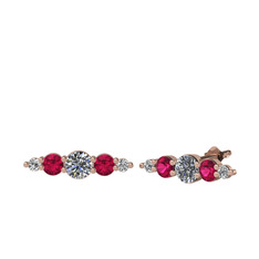 Minimal Atzi Küpe - Pırlanta, rodolit garnet ve swarovski 14 ayar rose altın küpe (0.32 karat) #1sn2k6j