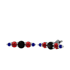 Minimal Atzi Küpe - Siyah zirkon, garnet ve lab safir 14 ayar beyaz altın küpe #1sn65dx