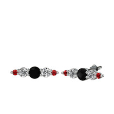 Siyah zirkon, beyaz zirkon ve garnet 18 ayar beyaz altın küpe