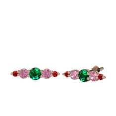 Minimal Atzi Küpe - Yeşil kuvars, pembe kuvars ve garnet 14 ayar rose altın küpe #1sr2fid