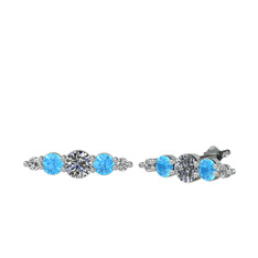 Minimal Atzi Küpe - Pırlanta, akuamarin ve swarovski 925 ayar gümüş küpe (0.32 karat) #1sz25z8
