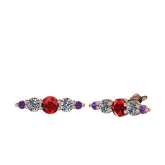 Garnet, pırlanta ve ametist 8 ayar rose altın küpe (0.12 karat)