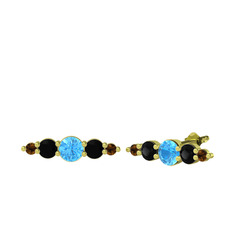 Minimal Atzi Küpe - Akuamarin, siyah zirkon ve dumanlı kuvars 8 ayar altın küpe #1t9fc44