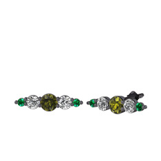 Minimal Atzi Küpe - Peridot, swarovski ve yeşil kuvars 925 ayar siyah rodyum kaplama gümüş küpe #1ti52lq
