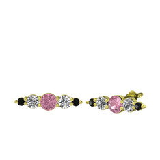 Minimal Atzi Küpe - Pembe kuvars, swarovski ve siyah zirkon 18 ayar altın küpe #1tkha3l