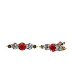 Minimal Atzi Küpe - Garnet, pırlanta ve peridot 8 ayar rose altın küpe (0.12 karat) #1tp6c15