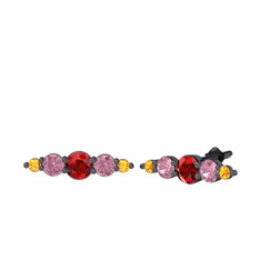 Minimal Atzi Küpe - Garnet, pembe kuvars ve sitrin 925 ayar siyah rodyum kaplama gümüş küpe #1ttluld