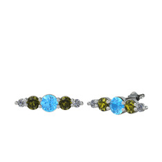 Minimal Atzi Küpe - Akuamarin, peridot ve pırlanta 925 ayar gümüş küpe (0.03 karat) #1twmr8e