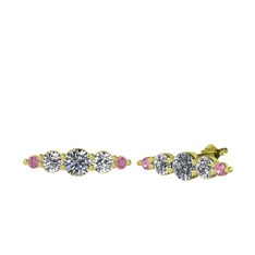 Pırlanta, swarovski ve pembe kuvars 8 ayar altın küpe (0.32 karat)